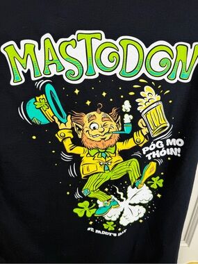 GLobal Mastodon Neon Leprechaun band Tee - Black with Lime & Teal